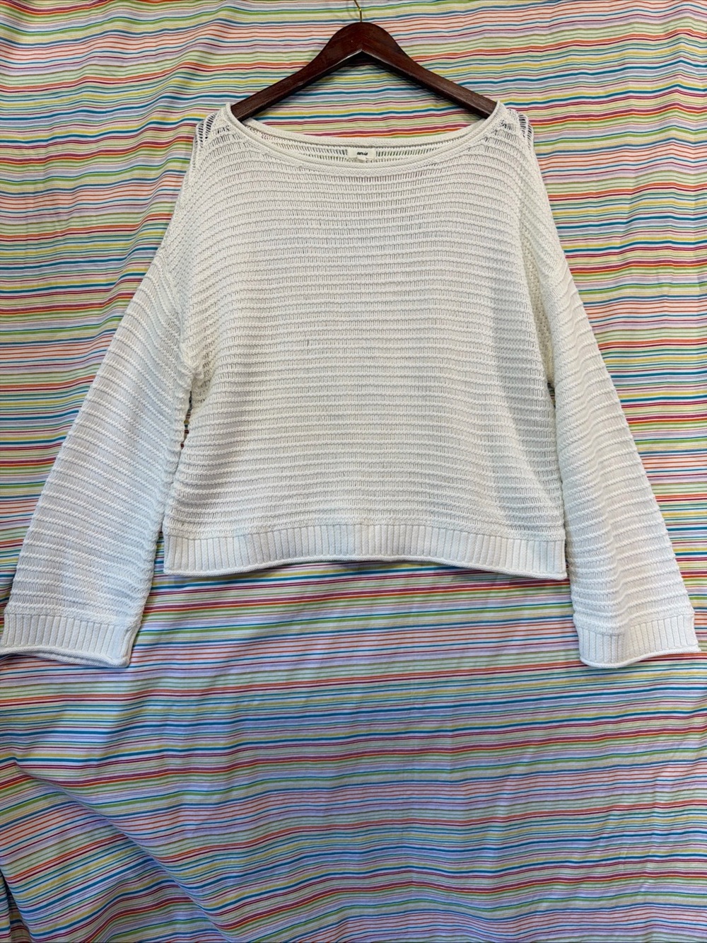 Aerie Sunkissed Off Shoulder Sweater Women M Roll Neck White Knit Oversized Top